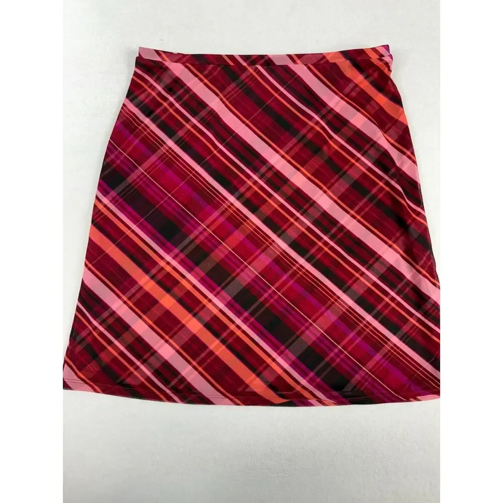 Express‎ Skirt Women's Medium Red Pink Plaid A-Line Classic Academia preppy Flaw